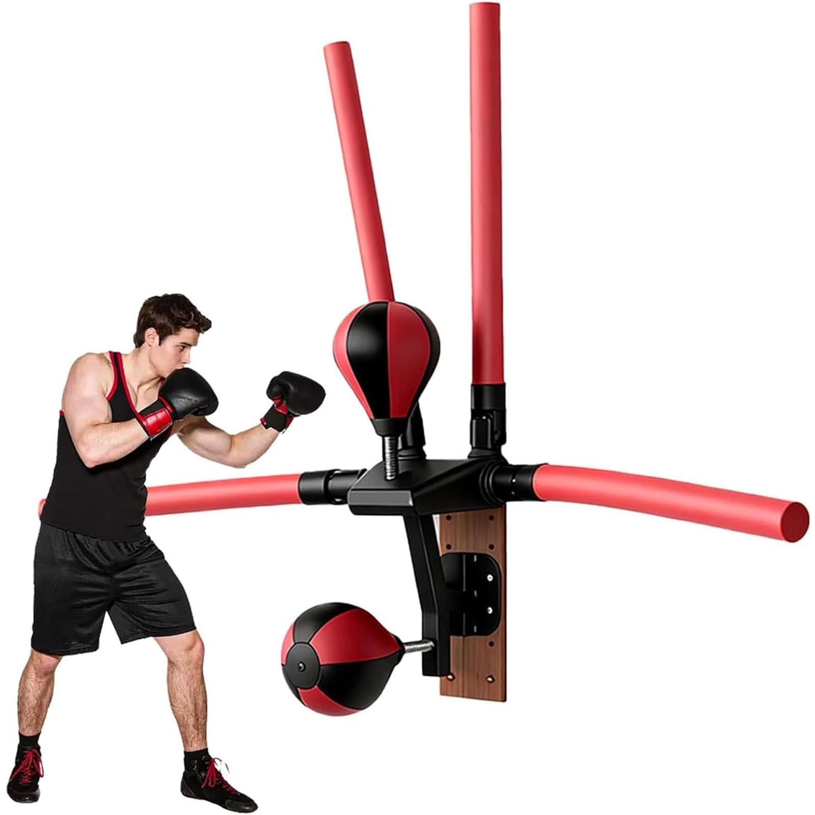 Barra de Boxeo Reflex Eléctrico, 2 Sacos de Boxeo, 4 Barras de Reacción, Montaje en Pared