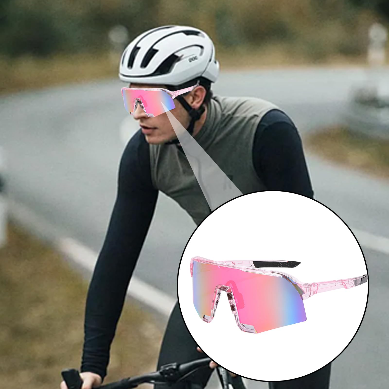 Okulary do biegania dla kobiet, okulary rowerowe dla mężczyzn, okulary sportowe z ochroną UV400 dla mężczyzn i kobiet, okulary rowerowe z smyczą na zewnątrz, odporne na wiatr, do jazdy
