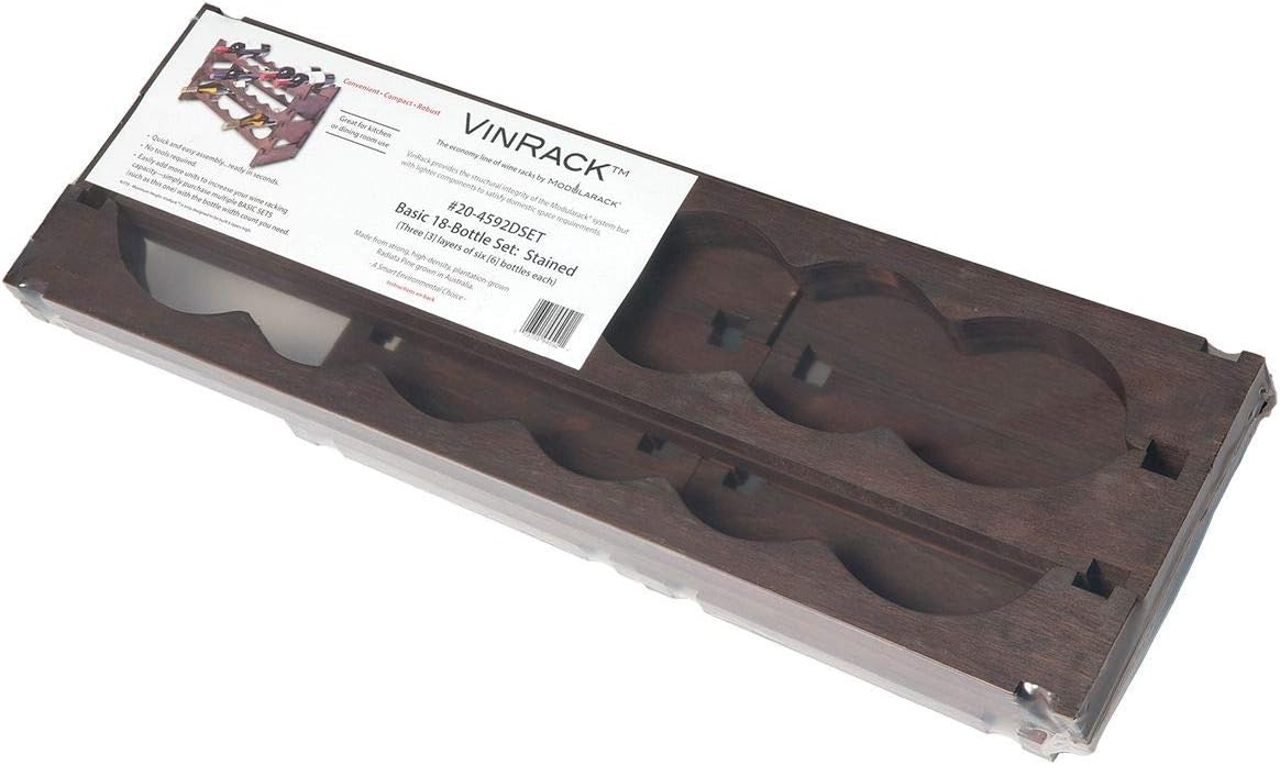 VinRack 18 Bottle Wine Rack Bottle Storage, Stained, Stackable, Sturdy Modular Design, Luxury Australian Radiata Pine Wood