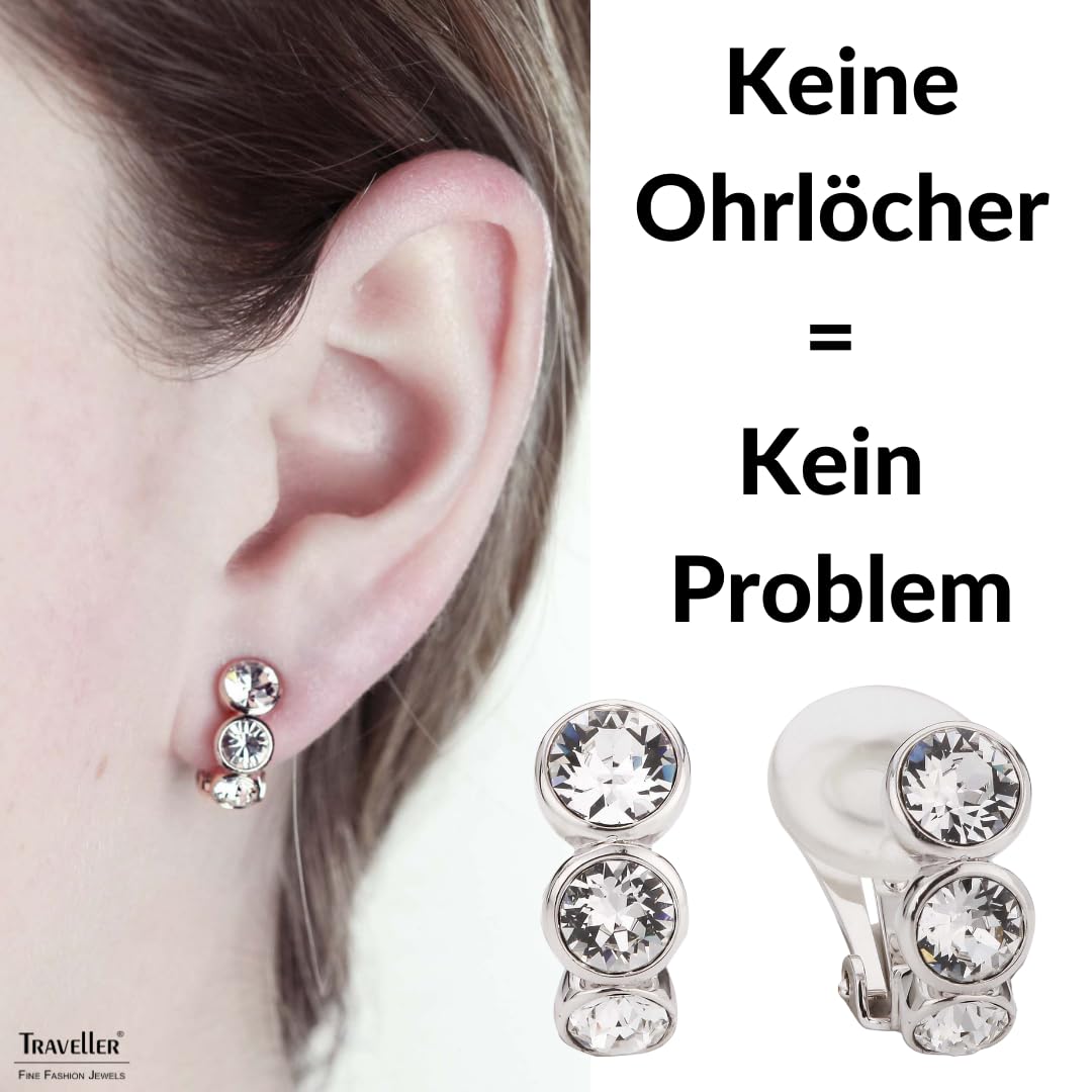 Traveller Ohrclip - Platiniert - Preciosa Kristalle - Silberfarbe - 14x6 mm - 155805