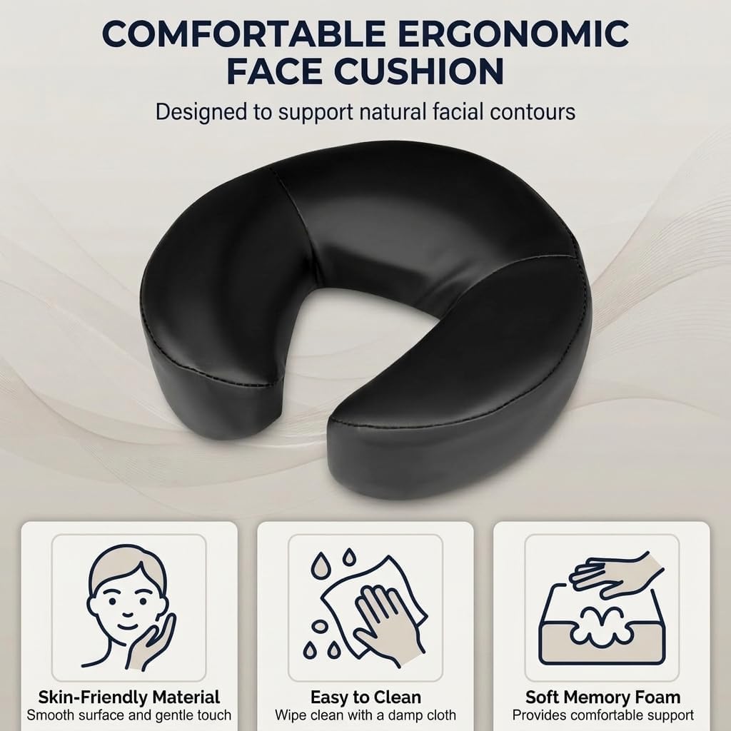 Adjustable Massage Headrest for Bed with Armrest, Portable Face Cradle Pillow for Massage, Fits 6"-17" Mattresses, Memory Foam Face Rest for Home, Salon & Spa Use - Black