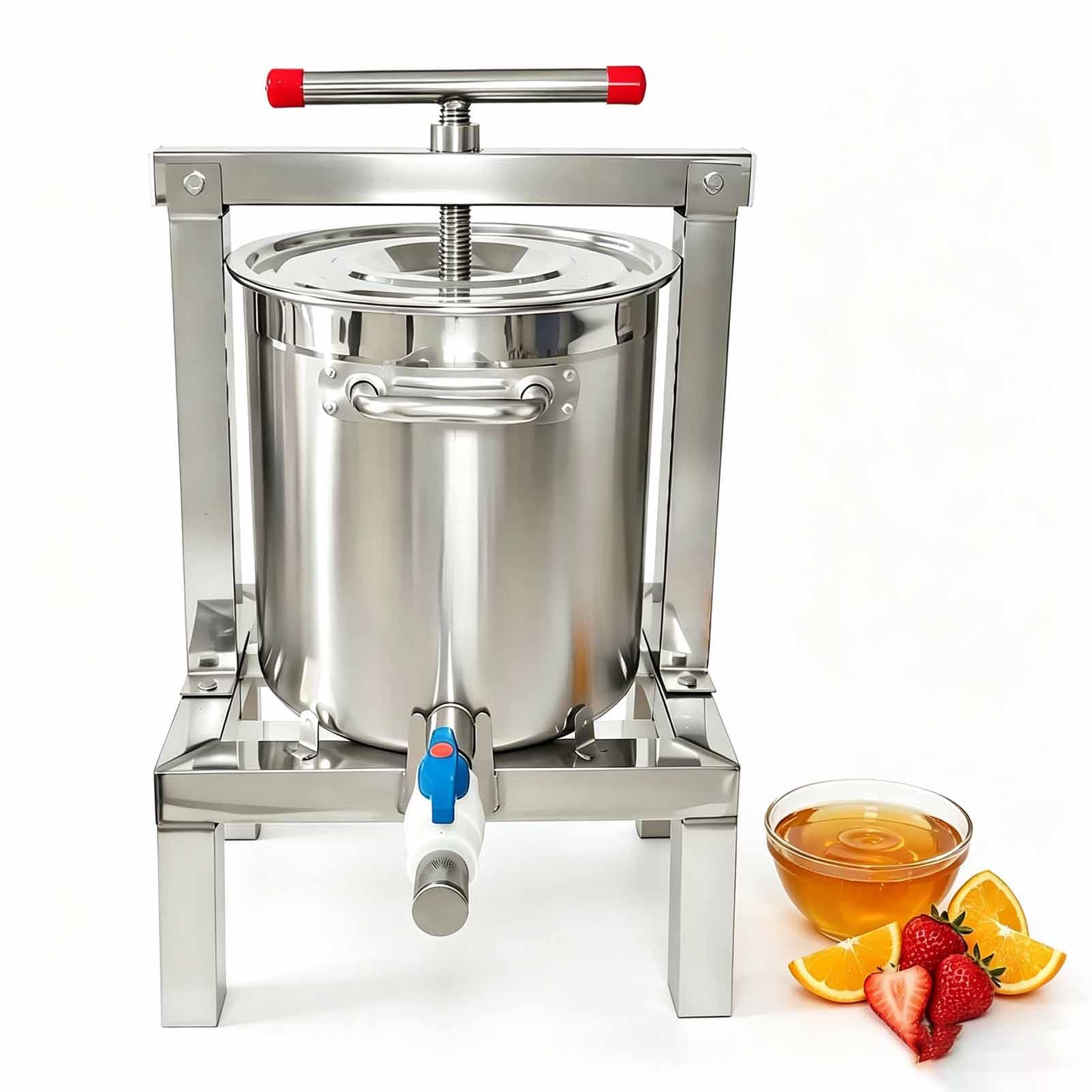 Exprimidor Manual de 10 litros – Prensa de Acero Inoxidable para Frutas y Verduras, Extractor con Mango en T para Manzana, UVA, Zanahoria y apio, máquina para extraer zumos Naturales. 201