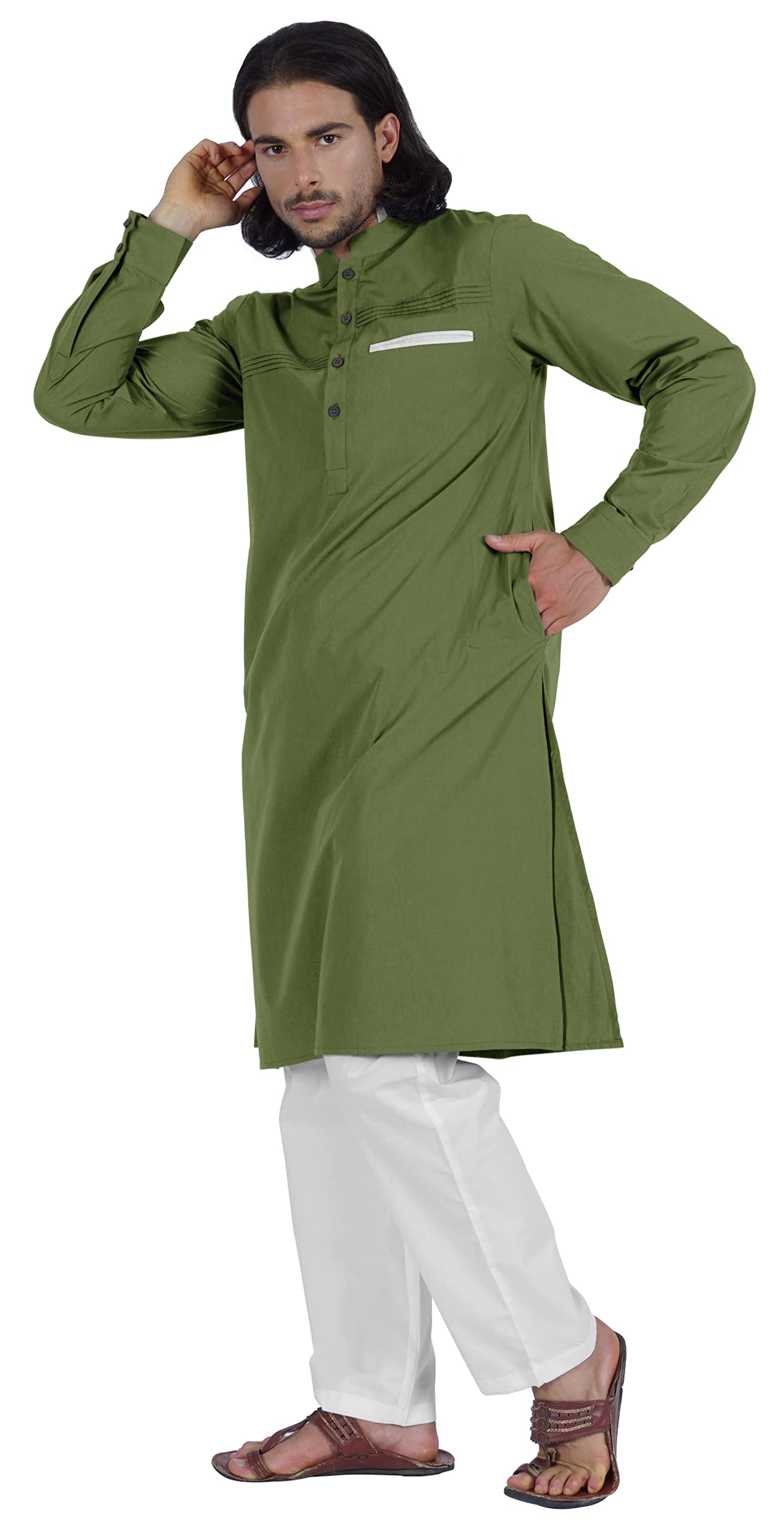 Atasi Herren Henley Welt Tasche Lange Kurta Feste Indische Ethnische Kleidung Für Männer