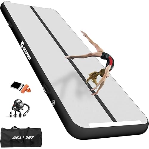 AKSPORT Gymnastics Air Mat Tumble Track Tumbling Mat Inflatable Floor Mats with Air Pump for Home Use/Tumble/Gym/Training/Cheerleading/Parkour/Beach/Park/Water