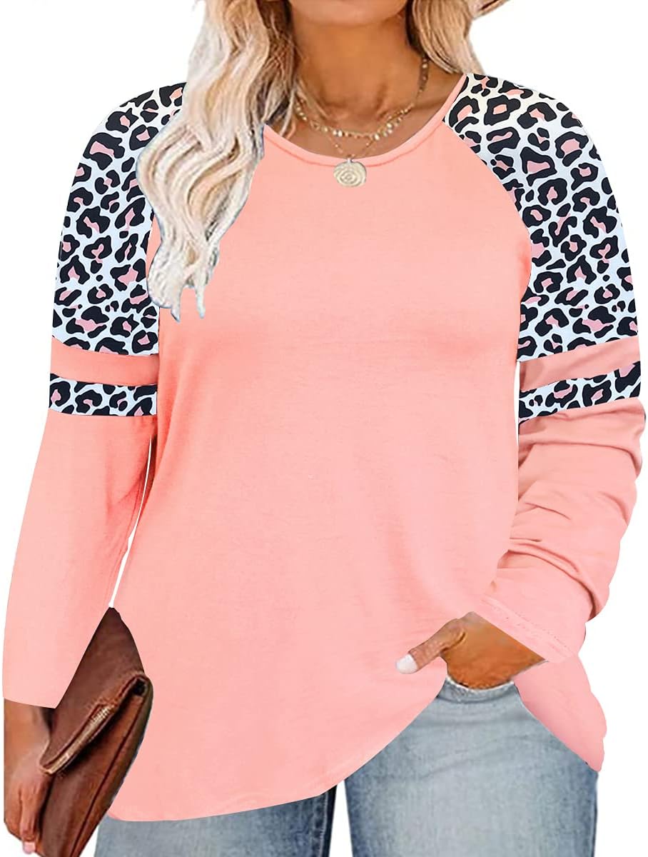 TIYOMI Plus Size Tops for Curvy Women Long Sleeve Shirts Crewneck Tunic Casual Pullover Loose Fit Basic Raglan Tshirt XL-5XL