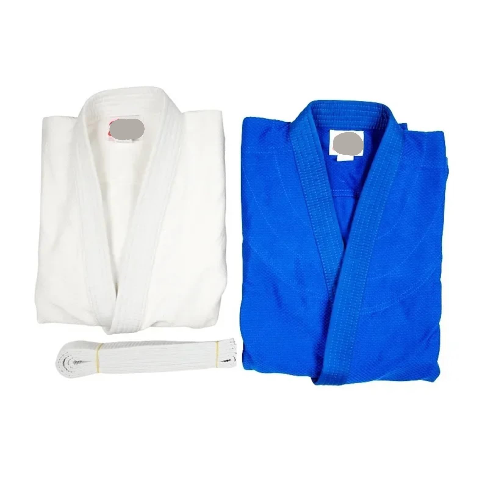 Kimono Jiu Jitsu Trajes de Judo, Tops de 450gsm, Pantalones de 240gsm, Uniforme de Artes Marciales Gi de Judo, Kimono Blanqueado, Gi de Tejido único con cinturón Blanco para Hombres