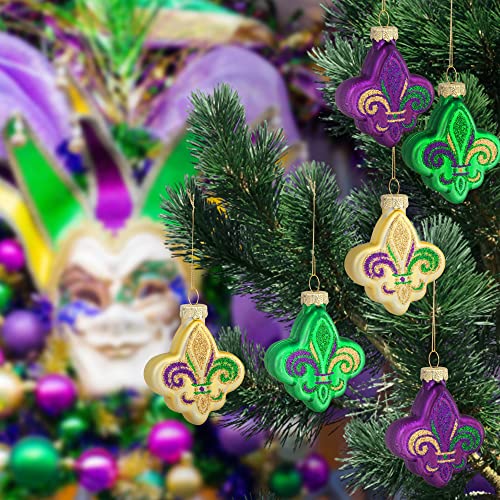 9Pcs Mardi Gras Fleur De Lis Glass Ornaments,Fleur De Lis New Orleans Ornaments,Purple Green And Gold Mardi Gras Glass Ornaments For Mardi Gras Holiday New Orleans Party (Mardi Gras 9Pcs) #TOP5