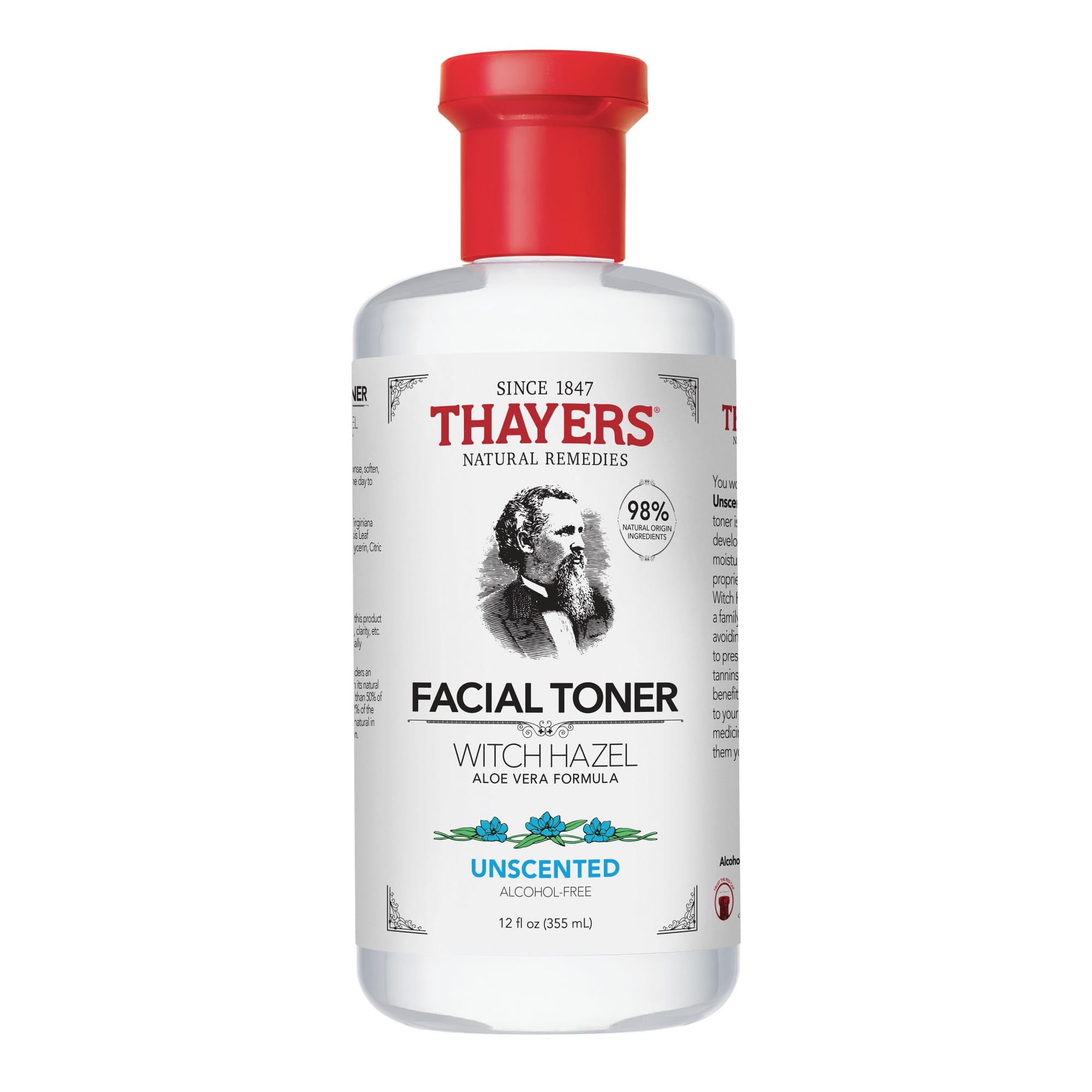 Thayers Alcohol-Free, Hydrating, Unscented Witch Hazel Facial Toner with Aloe Vera Formula, Suitable for All Skin Types, Even Sensitive, Dermatologist Tested For Safety, Vegan, Cruelty-Free, 355ml