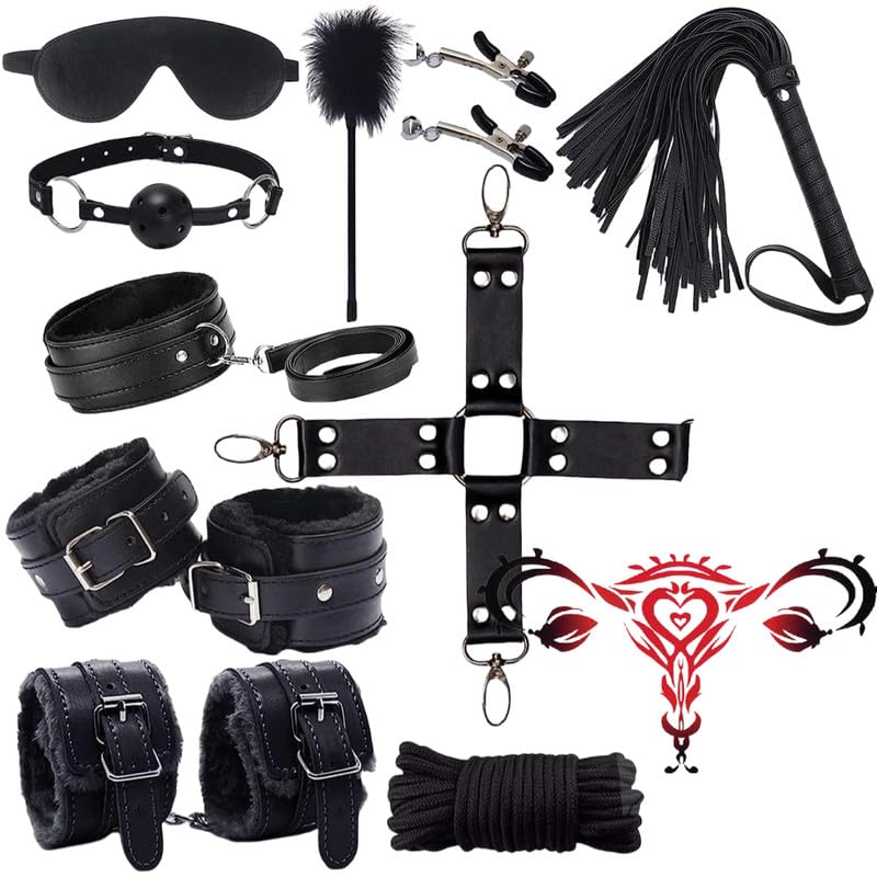 QiKKago Bdsm RetencióN 10 Piezas De Cuero Negro MuñEca Y Cintura Entrenamiento Conjunto, Adecuado para Diversas Actividades De Fitness Y Equipo De Todos - K9