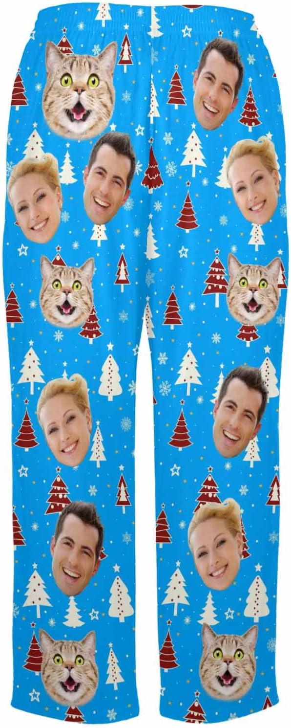 Personalized Face Photo Pajamas for Men Women Custom Christmas Face Pajama Pants Sleepwear Bottoms for Christmas Birthday