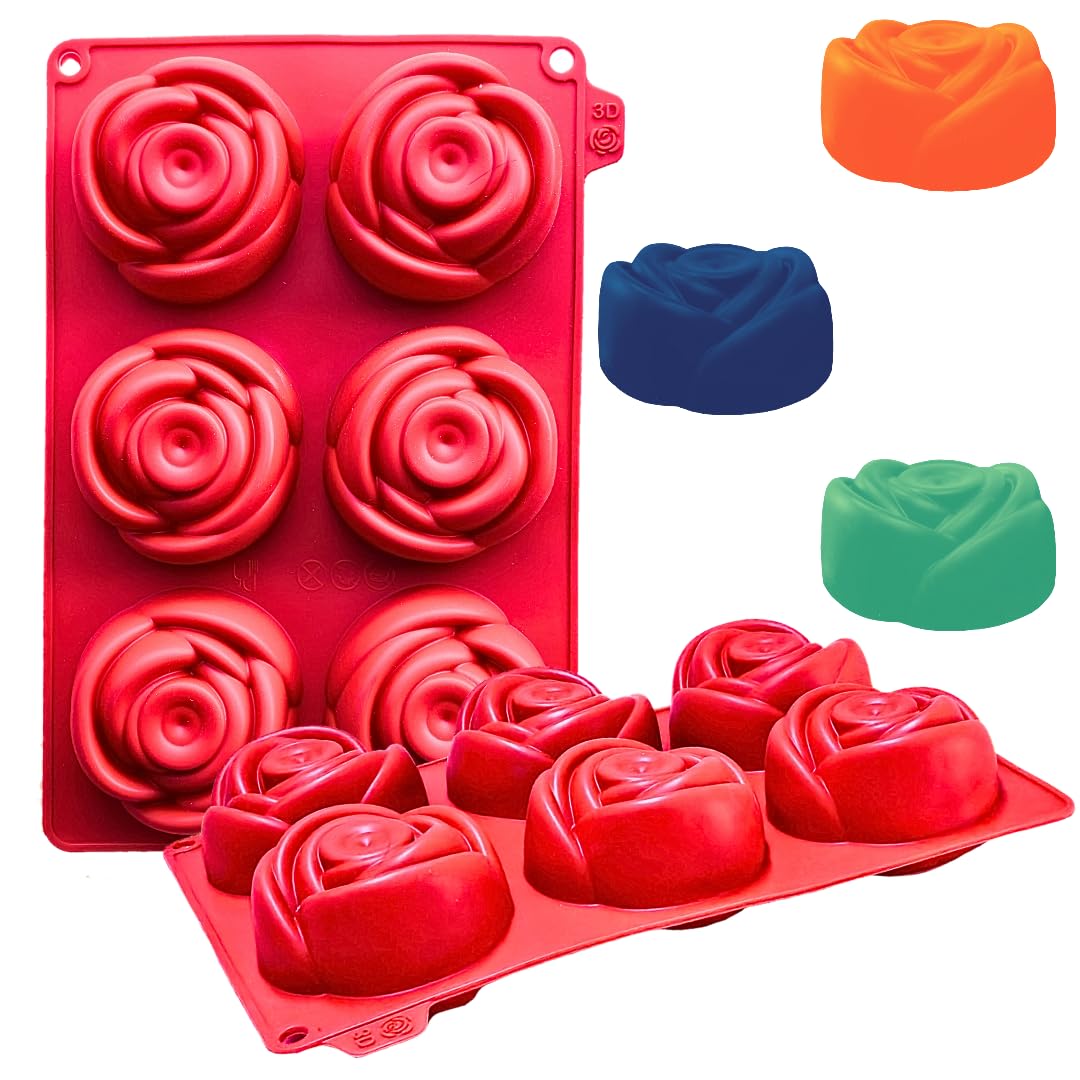 Skytail Rose Flowers Shape Silicone Molds 6 Cavity Rose Candle Mould Mousse Cake Mold 3D Baking Pan Dessert Cheesecake Bakeware Mould for DIY Pastry Chocolate Jelly Fondant Candy Cupcake Soap-image-48