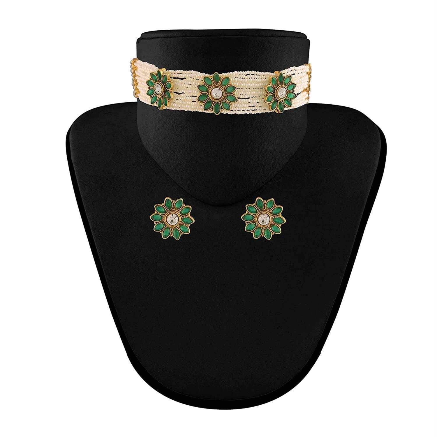 I Jewels Gold Plated Traditional Kundan Pearl Choker Necklace Jewellery Set For Women/Girls(ML228WG) 2