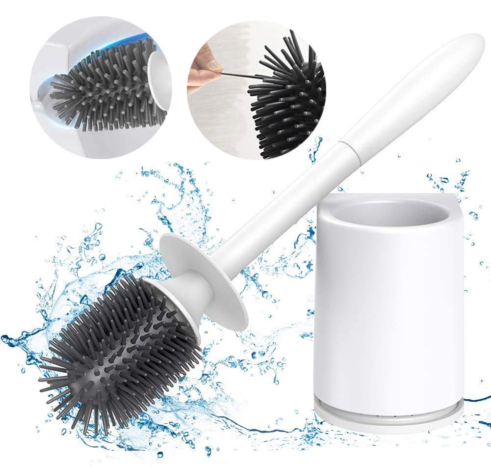 VCS Silicone Toilet Brush and Holder,Bathroom Toilet Brush Holder Set,Silicone Toilet Cleaning Brush Kit with Soft Bristle Brush