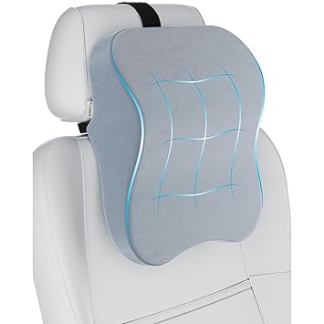 FOVERA Car Neck Rest Pillow | 2 Years Warranty | Memory Foam Neck Pillow for Car, Car Seat Head Rest Cushion for Neck & Cervical Support - Relieves Neck Pain (Large, Grey, Pack of 1) - image, photos