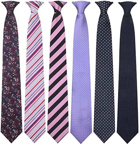 Janmercy 6 Pcs Clip on Tie for Men Clip on Easy Necktie Striped Solid Plaid Dots Mixed Lot Tie for Office School, 20 Inch (Flower Style)