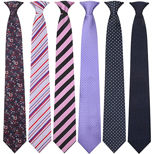 Janmercy 6 Pcs Clip On Tie For Men Clip On Easy Necktie Striped Solid Plaid Dots Mixed Lot Tie For Office School, 20 Inch (Flower Style) #TOP2