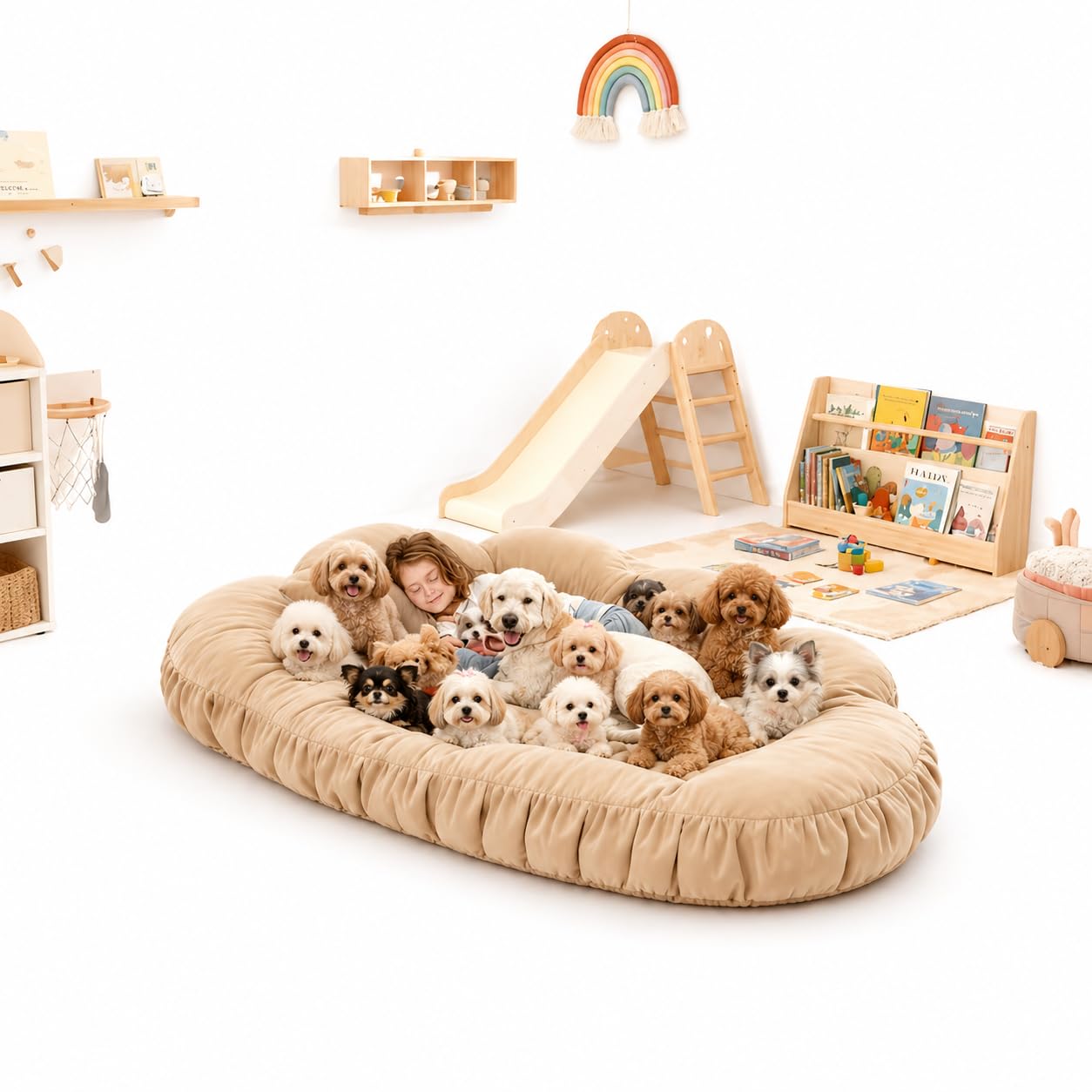 Human Dog Bed Orthopedic Dog Bed for Large Dogs with Soft Polyester Memory Foam and Modern Fashion Waterproof Washable Cover 180 * 25 * 115cm