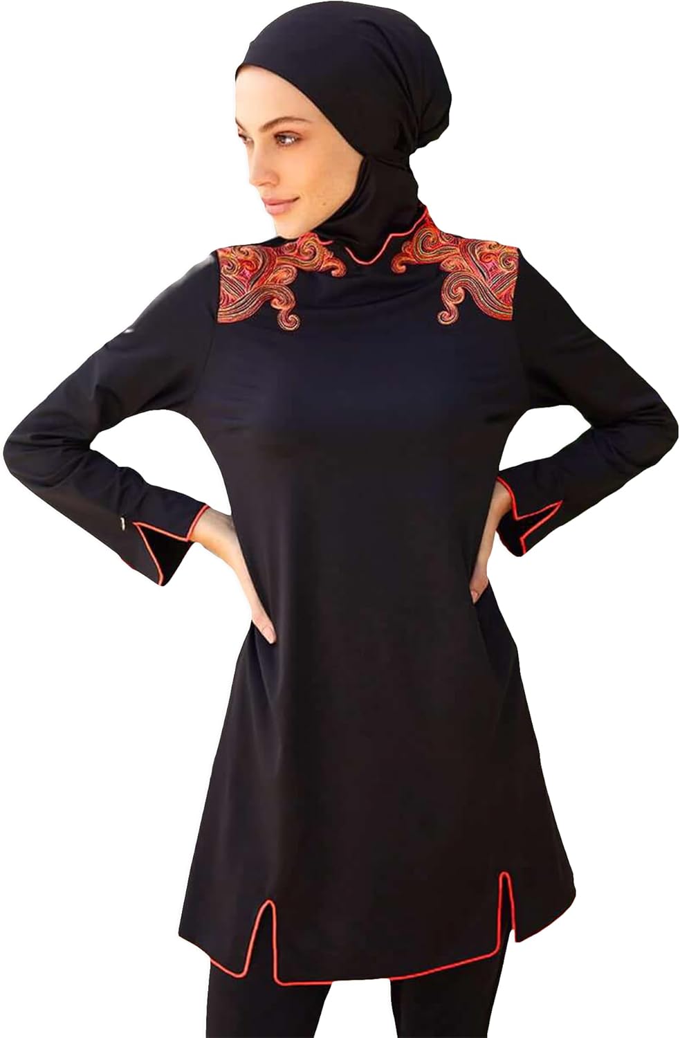Modest Swimwear for Women – 3-Piece Long Sleeve Burkini with Sequin Embroidered Cover, Pants & Hijab