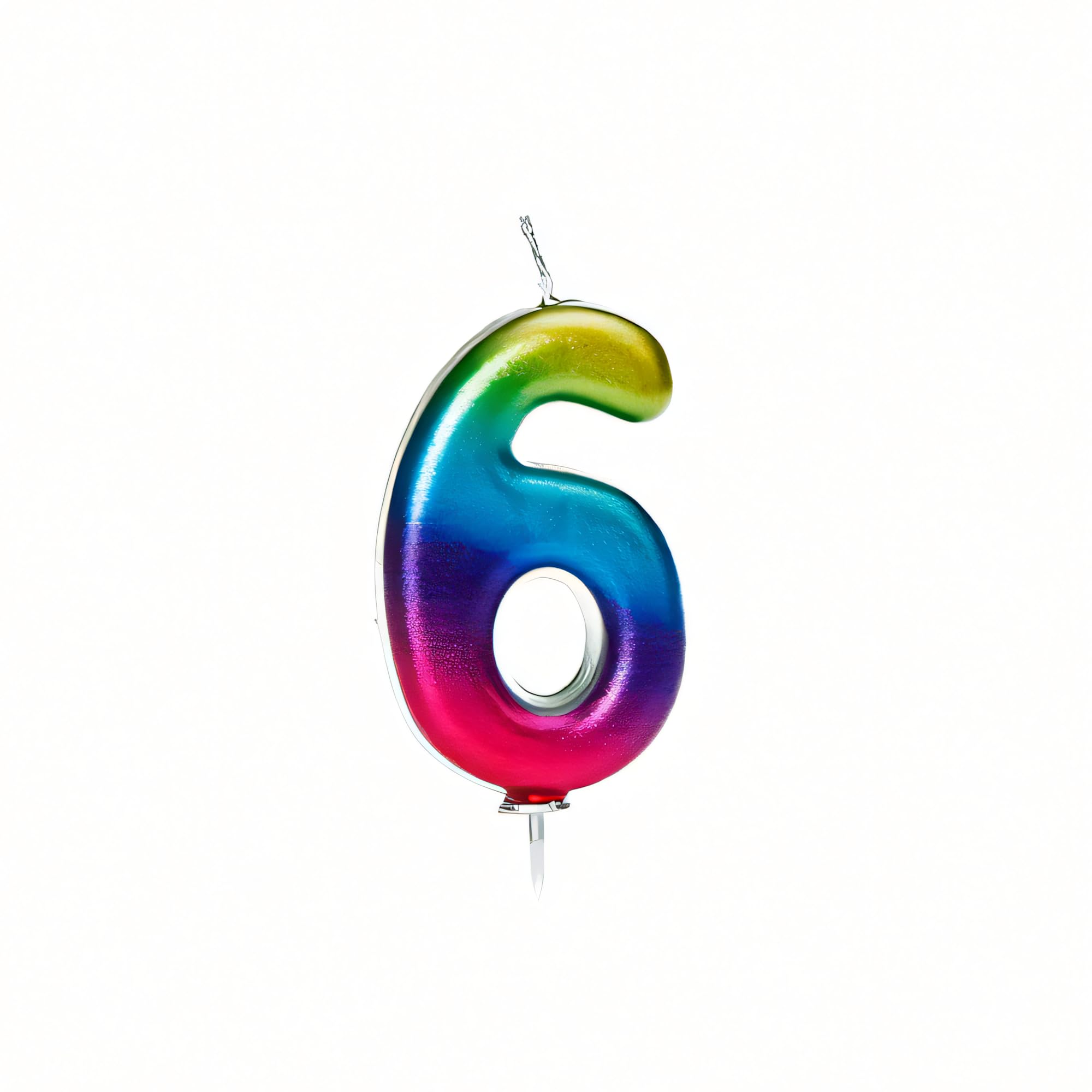 Anniversary House Colourful Rainbow Metallic Candle Number 06 Cake Candle for Birthday and Anniversary Decorations - Elegant Birthday Candle for Cake - Stylish Silver Number Candle Topper 7 cm