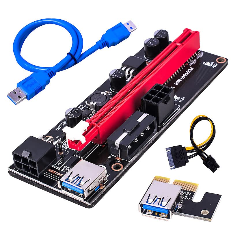 Riser PCIe 009S avec connecteur d'alimentation SATA 15Pin à 6 Pin et câble USB 3.0 de 60cm