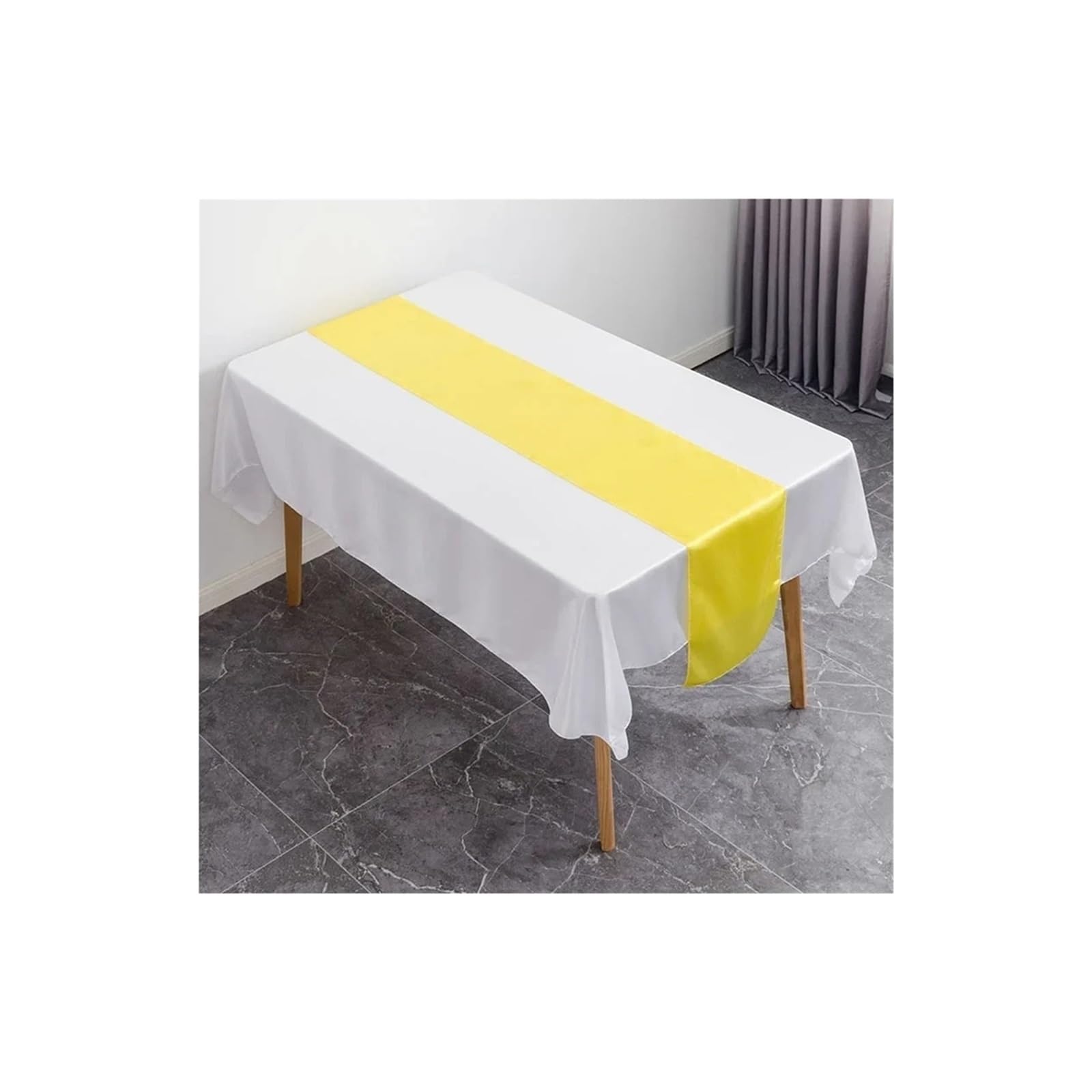 Table Runner 6PCS Table Runner Satin Shiny Colour Wedding Decoration Hotel Birthday Party Show Banquet(Yellow)