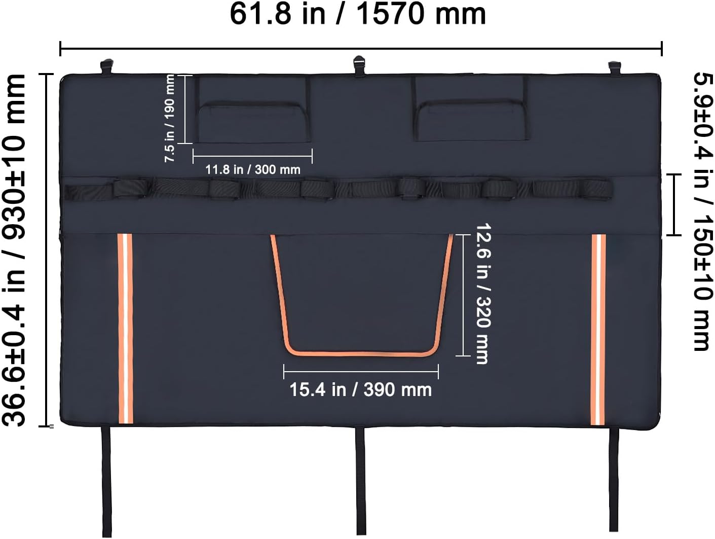 Happybuy Tailgate Bike Pad - 62" Pad for Pickup Trucks, Carries 6 Mountain Bikes. with Reflective Strips, Tool Pockets & Rear Camera Opening for Tailgate Protection