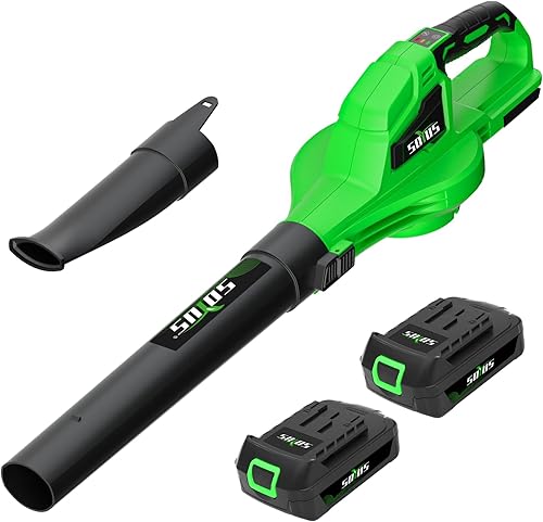 SOYUS Soplador de hojas, soplador de hojas de 20 V inalámbrico con batería de 2 x 2.0 Ah y cargador, soplador eléctrico de hojas de 150 MPH con modo