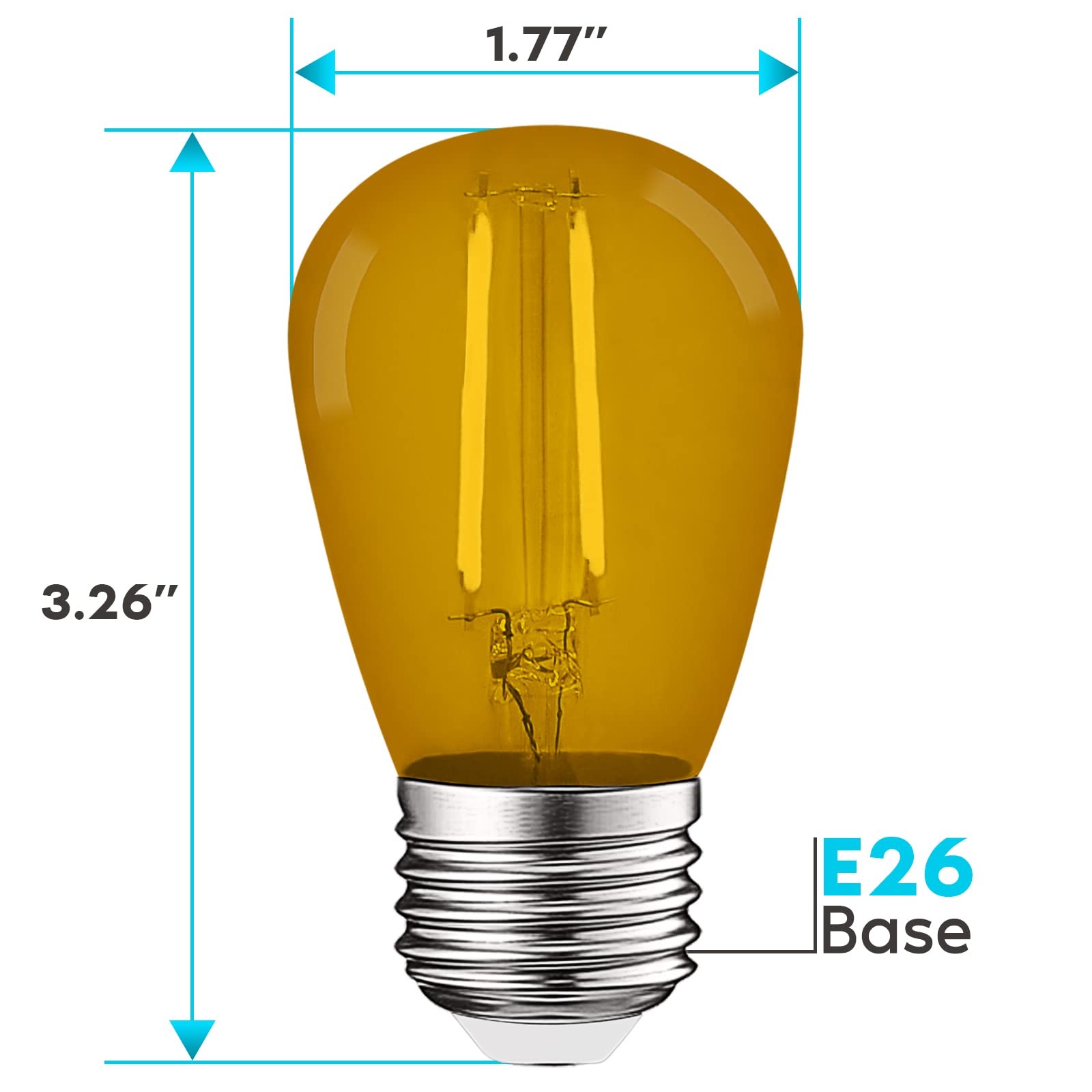 LUXRITE S14 Edison LED Yellow Light Bulbs, 0.5W, Colored LED
