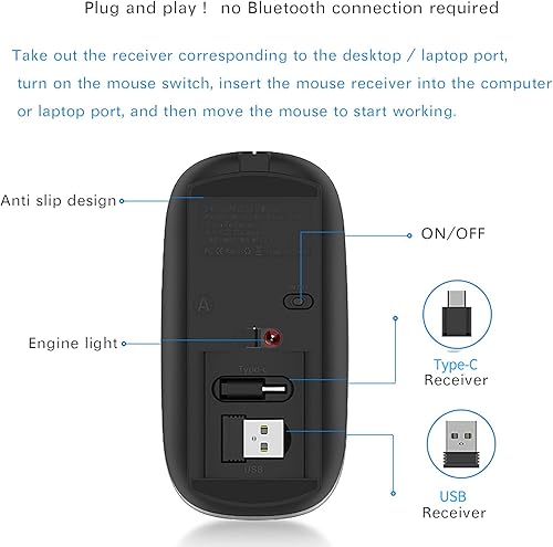 Miniatura 4 de JETTA Mouse inalámbrico para MacBook Pro, MacBook Air, laptop, PC - 1600 DPI, batería recargable, agradable al tacto, silencio clic, Plug and Play