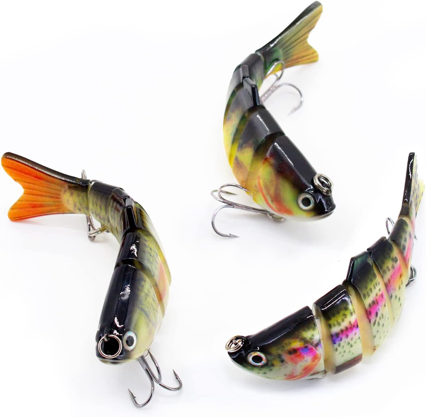 Kimje Fishing Lures for Bass Multi Jointed Bass Lures Fishing Bait Slow Sinking Bionic Swimming Bass Fishing Hard Lifelike Fishing Lures for Freshwater Saltwater Trout Bait Swimbaits Kits, green