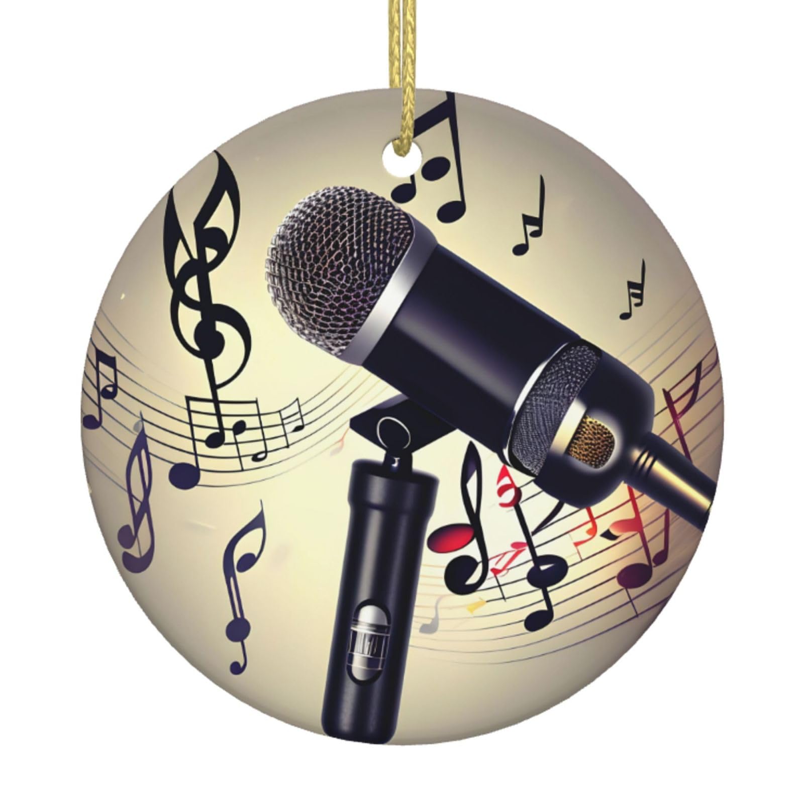 Funny Xmas Ceramic Ornament, Christmas Ornaments, Holiday Ornaments, Christmas Tree Home Decor Microphone with Music Note