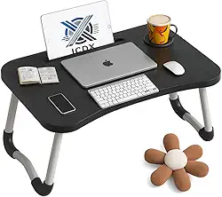 Mesa Notebook Portátil Dobrável Cama e Sofá, Mesa de colo Portátil com Suporte para Celular Tablet Porta Copos Home Office (Preto)