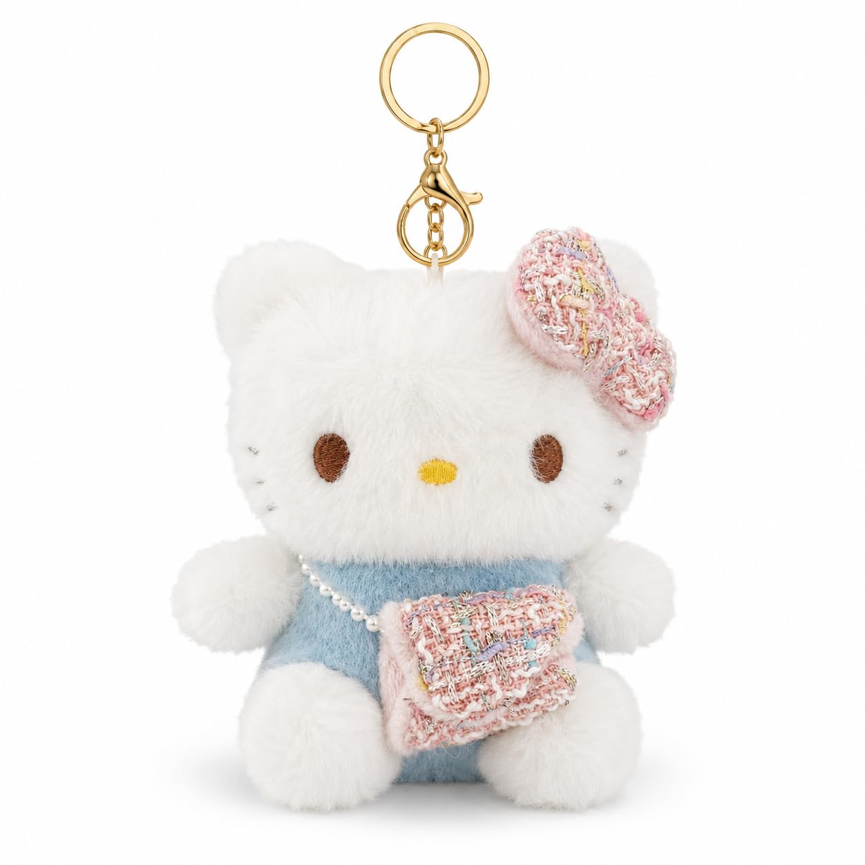 Wanna Party Cute Kawaii Blue Cat Plush Keychain, Soft Pink & Blue Bag Charm with Bow-image-40