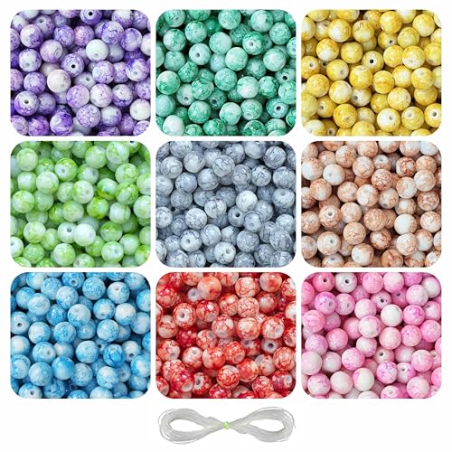Image of 250 Pcs Marble Glass Beads for Jewellery Making Kit - Glass Beads for Bracelet Making Kit - Bead Craft - 8mm