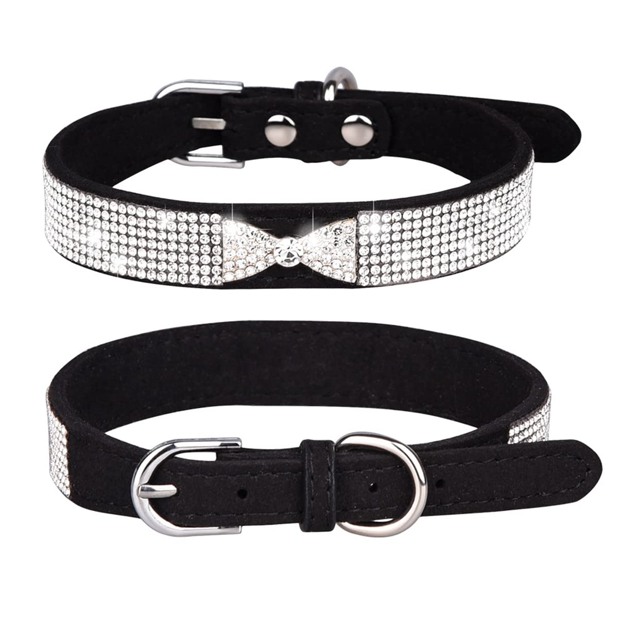 Rhinestone Dog Collar Bling Diamond Bowtie Cat Collars Adjustable for Small Medium Large Pets Kitten & Puppy Dark Black M - Image 2