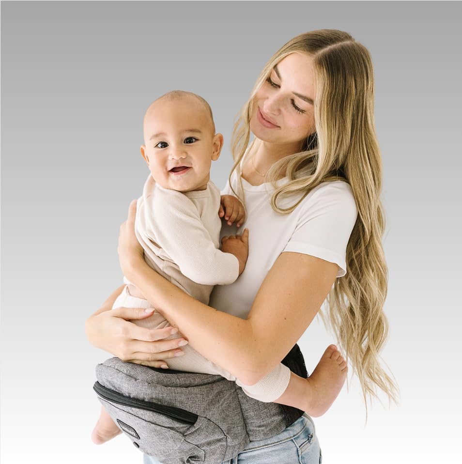 Image of Tushbaby The Original Safety-Certified Hip Carrier for Babies & Toddlers: Machine Washable Child Waist Seat with Pocket Storage, As Seen on Shark Tank (23”-44” Waist, 0-3 yrs up to 45lbs) – Grey