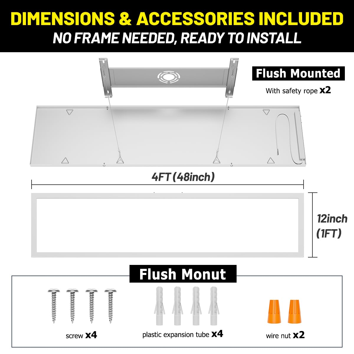 1x4 Led Flat Panel Light Surface Mount 2-Pack 40W 4980LM 5CCT 3000K 3800K 4500K 5200K 6000K Selectable Flush — view 6