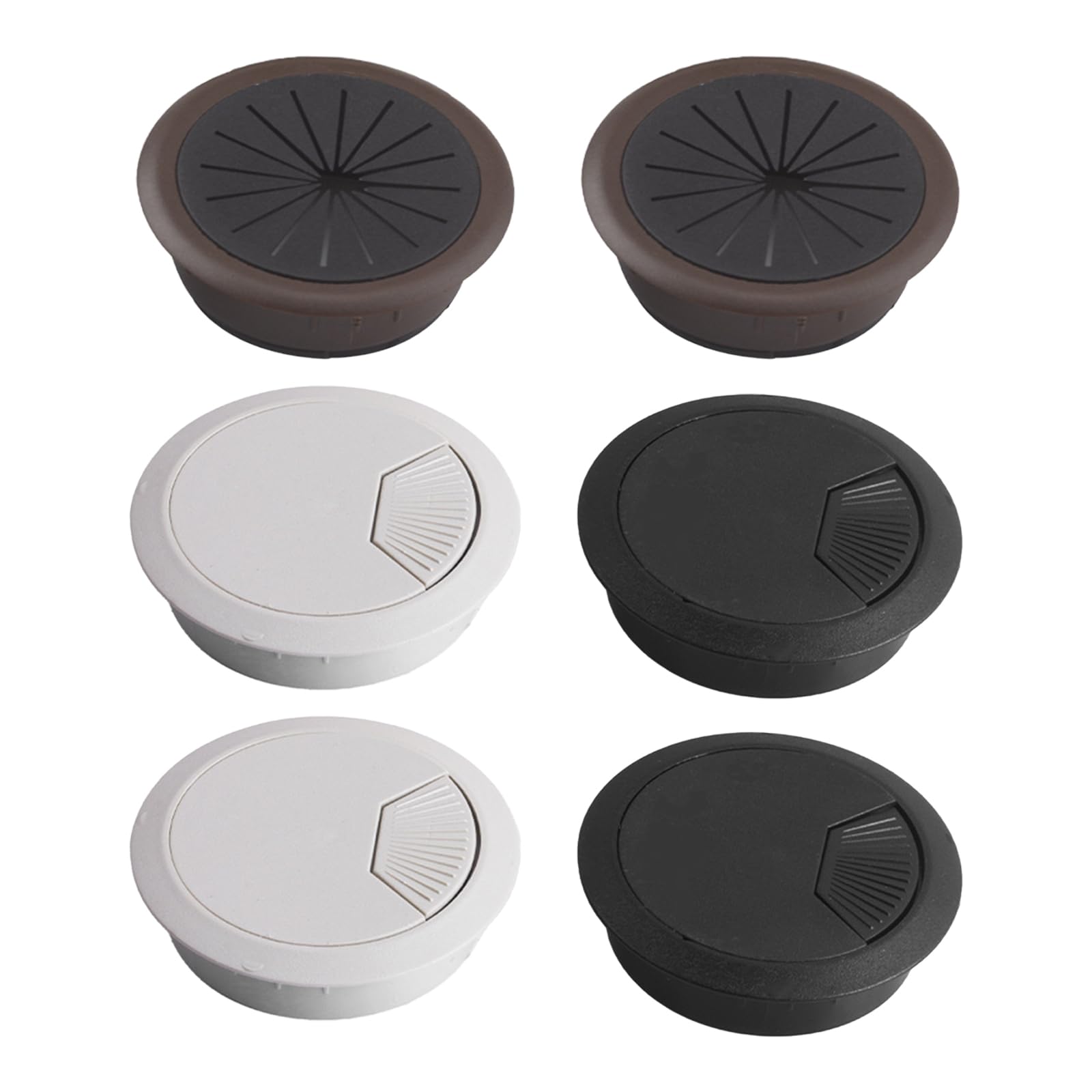 Yicoovey Cable Management Set, 6 Pieces, 60 mm Cable Grommets, Black/Grey/Brown, ABS & Rubber, Push Lock & Soft Rubber, 70 mm Outer Diameter, Tool-free Installation