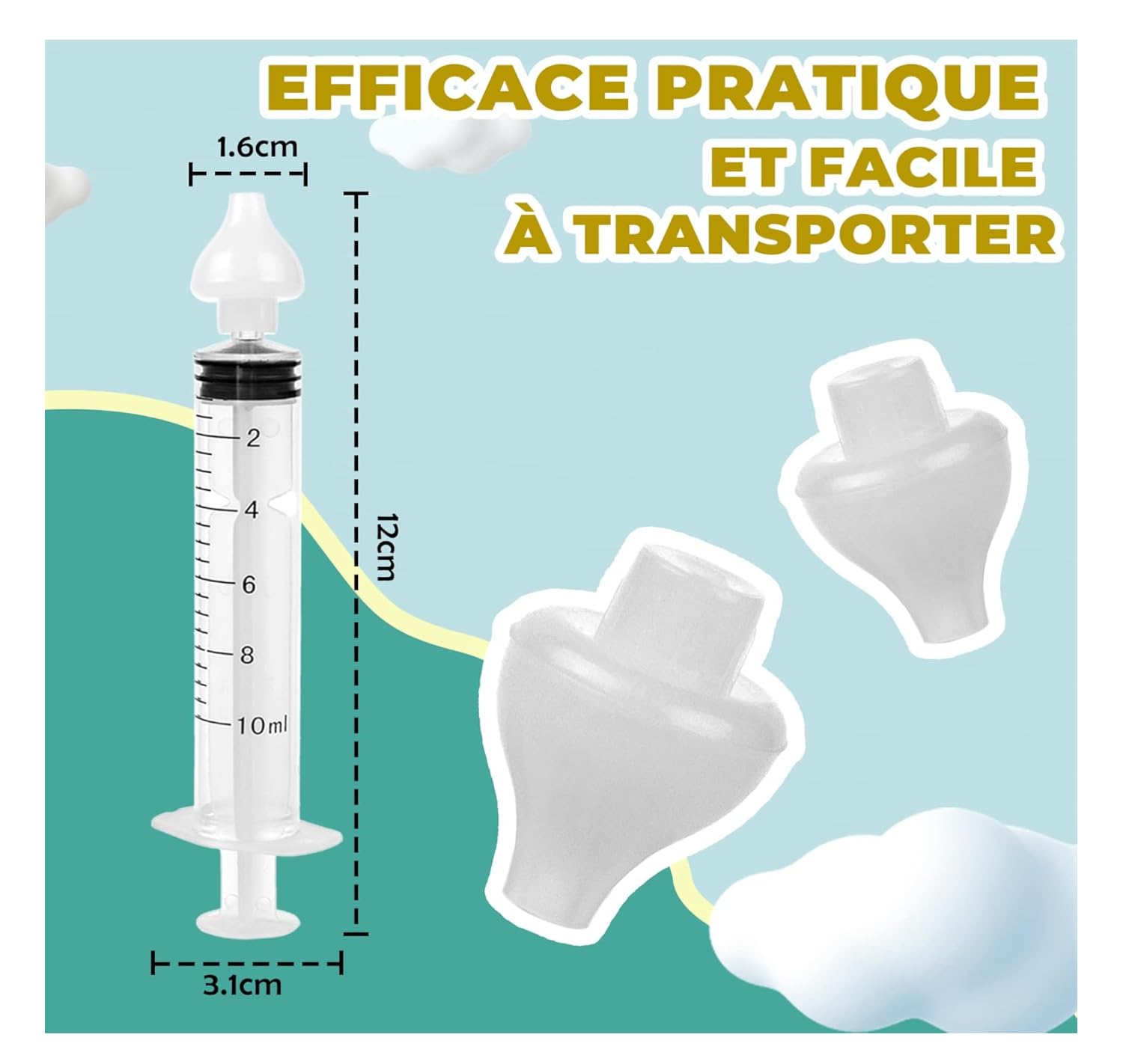 Lot de 16 Embout Seringue Nasale Bébé Mouche Bébé Blanc 16 Pièces + 1 Brosse