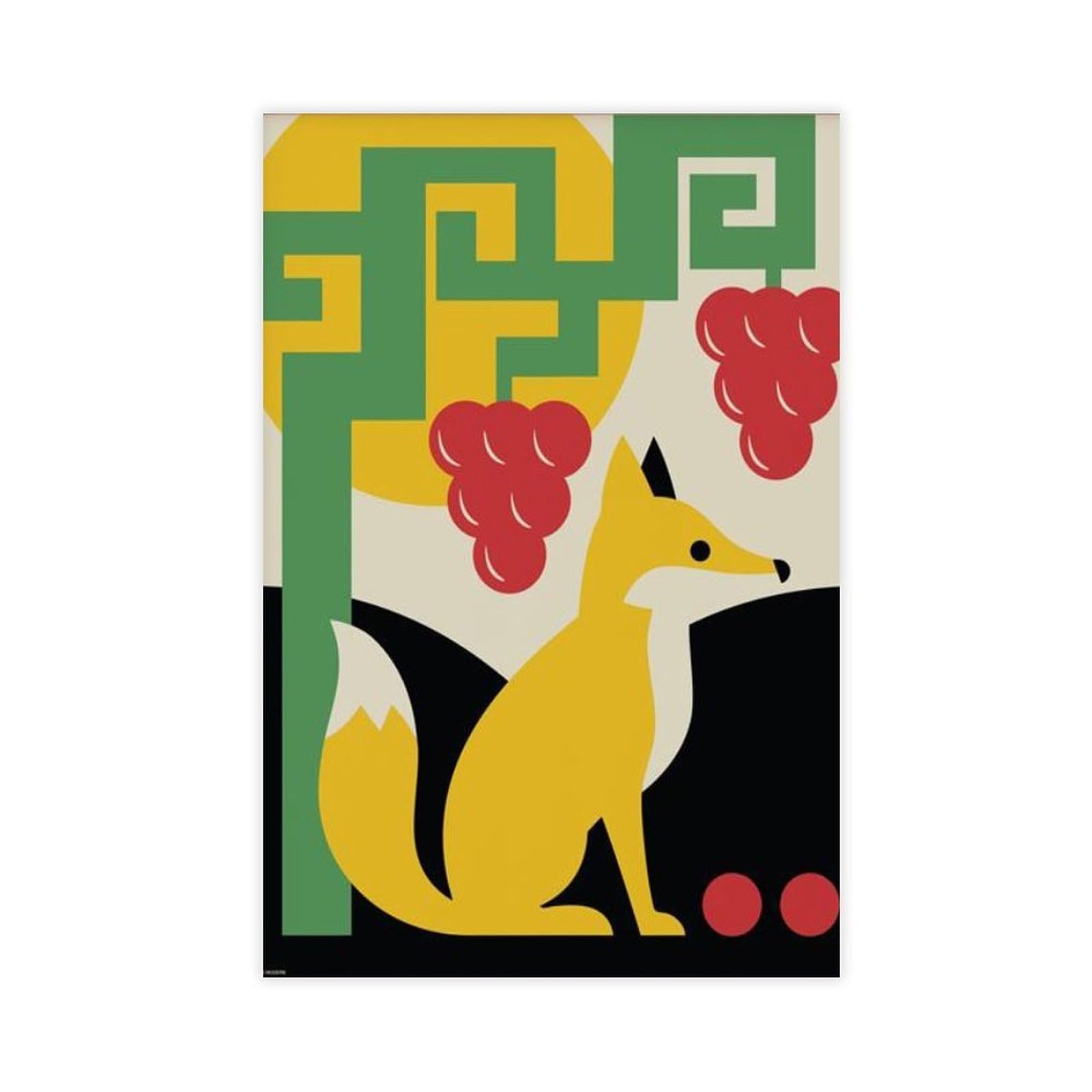 GJtyRFH Japanese Deco Kitsune Fox 狐 Mid Century Modern Matchbox Label Charley Harper Canvas Art Wall Decor Posters Home Bar Restaurant Garage Cafe Logo Gift 12" L X 18" W