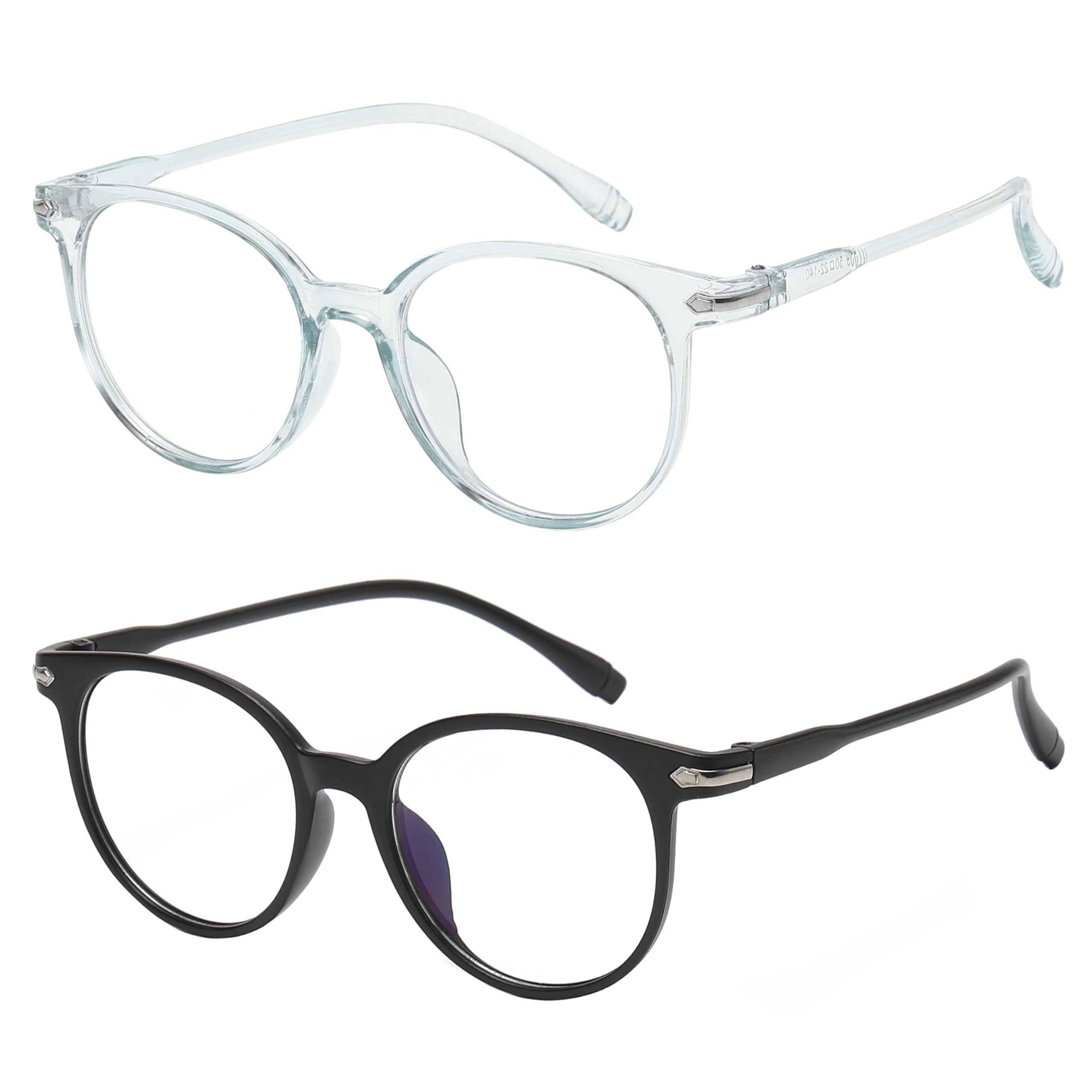 OWL Round Blue Light Blocking Fake Eyeglasses for Women Men - Lightweight Frame, Anti UV400 Rays Protection Eyewear - 2 Pack