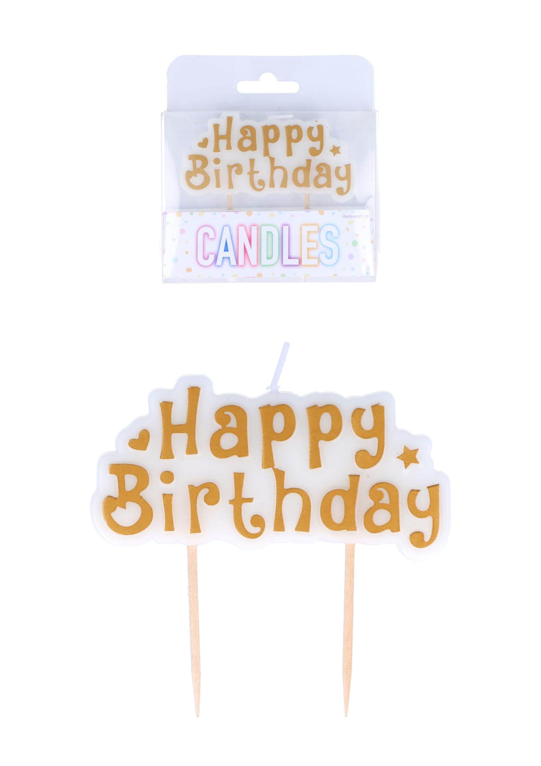 Henbrandt Gold Single Happy Birthday Candle, White And Happy Birthday Letter Cake Topper Candle On Picks For Birthday Cake Baby Shower And Anniversary Decoration