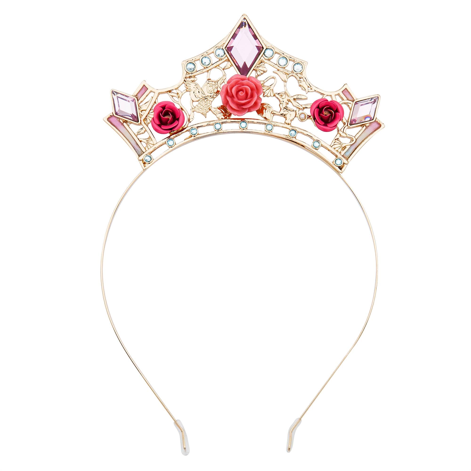 Disney Store Official Tiara Bimbi Aurora, La Bella Addormentata nel Bosco, Accessorio per Costume con Finitura Dorata, Rose Rosa e Strass