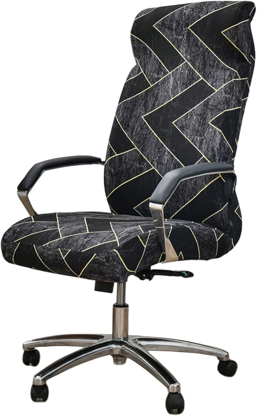 Stretch Office Chair Cover with Zipper Printed Computer Chair Cover for Armrest Chair Universal Removable Spandex Rotating Boss Chair Slipcovers Soft Desk Chair Seat Protector for Dogs, Cats (L, 09)