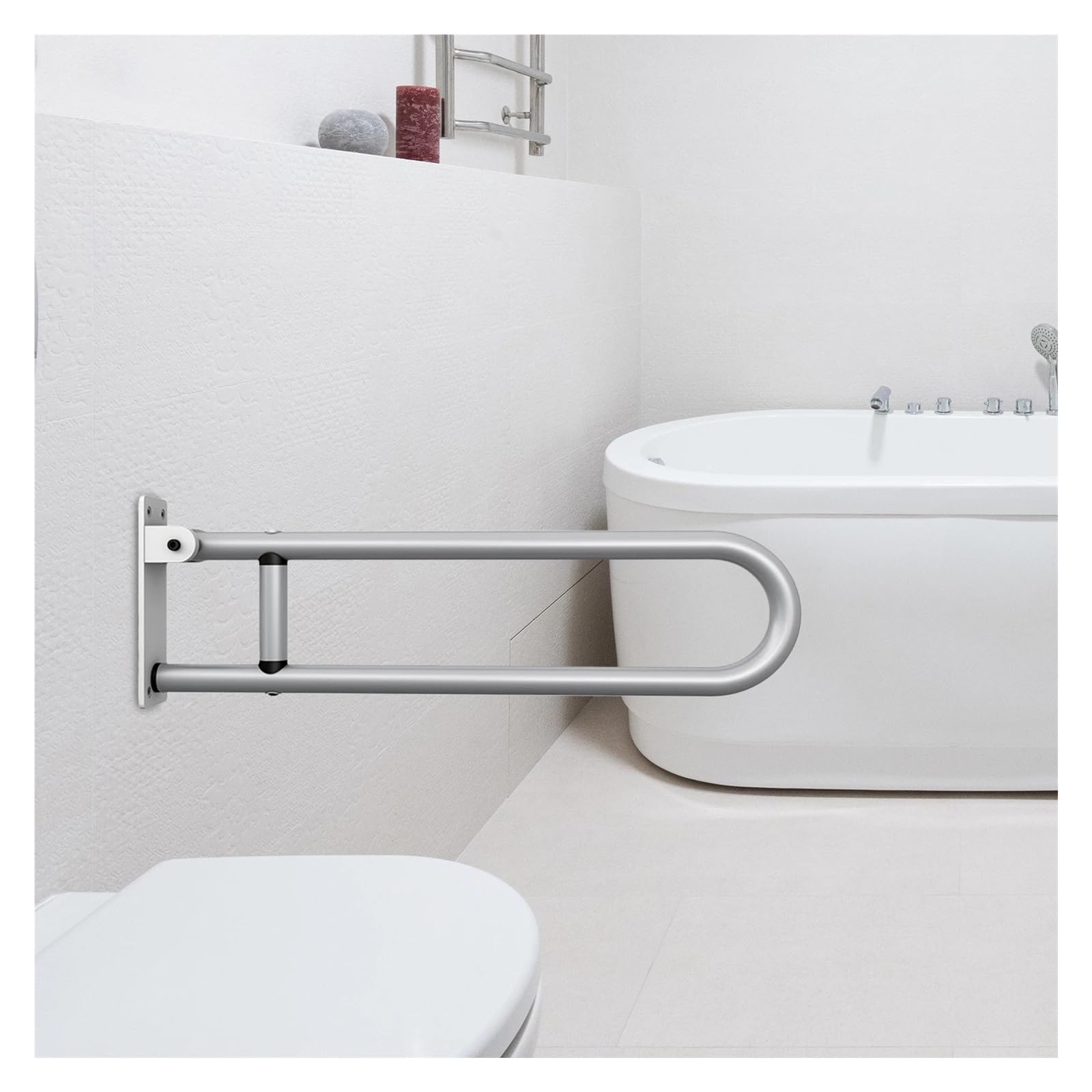 Barres d'appui for toilettes for handicapés, support de douche antidérapant, rampe toilette pliable en alliage pour personnes âgées et handicapées(Silver)