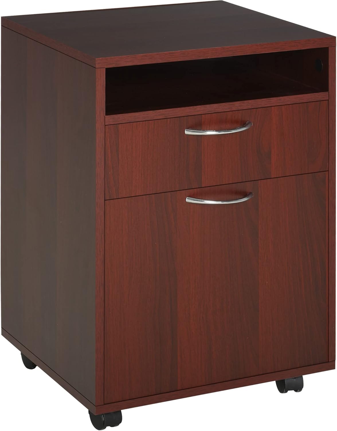 HOMCOM Mobile Storage Cabinet Organizer with Drawer and Cabinet, Printer Stand with Castors, Brown