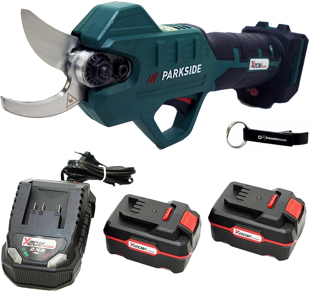 HEADNMORE® Parkside® - Tijeras de ramas inalámbricas PAAS 20 V Bundle + llavero HEADNMORE® (batería 2 x 4 Ah)