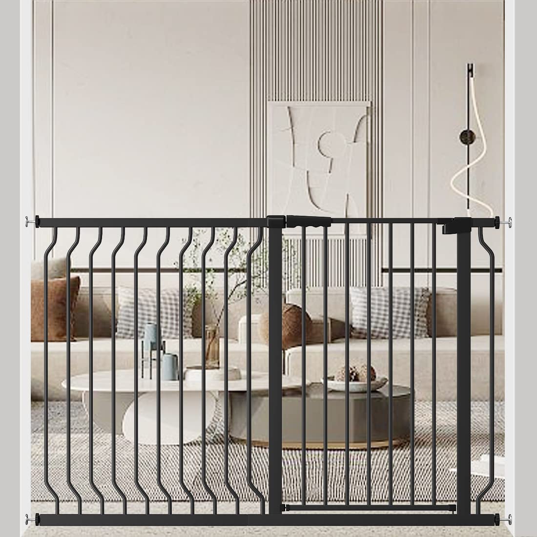 ALLAIBB Black 40.55" Extra Tall Wide 53.53.93-57.48" Baby Gate Pressure Mounted Walk Through Child Kids Safety Toddler Tension Pet Dog Gates with Extension for Doorways Kitchen