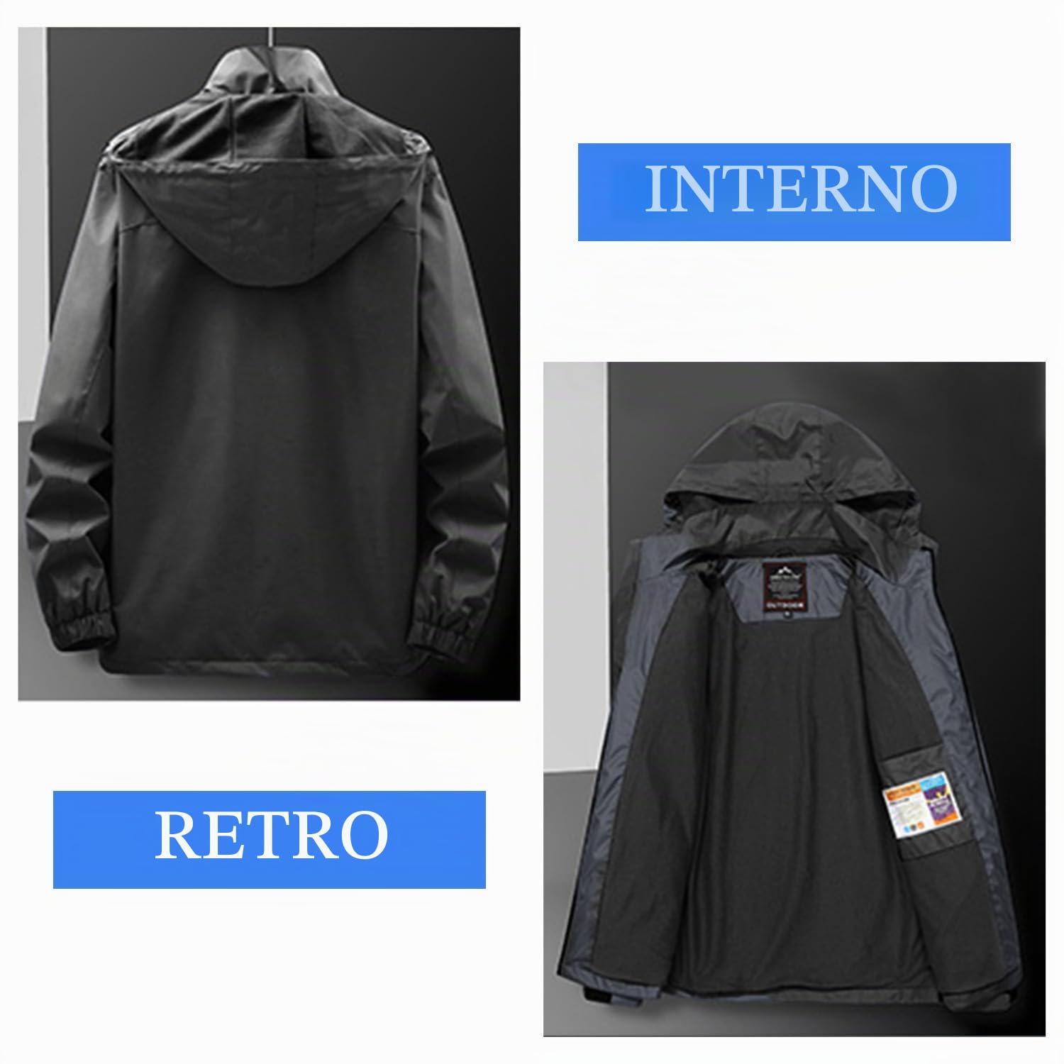 SUKUTU Giacca da Uomo all'aperto Impermeabile con Cappuccio Giacca da Trekking Leggera Softshell Foderato Traspirante