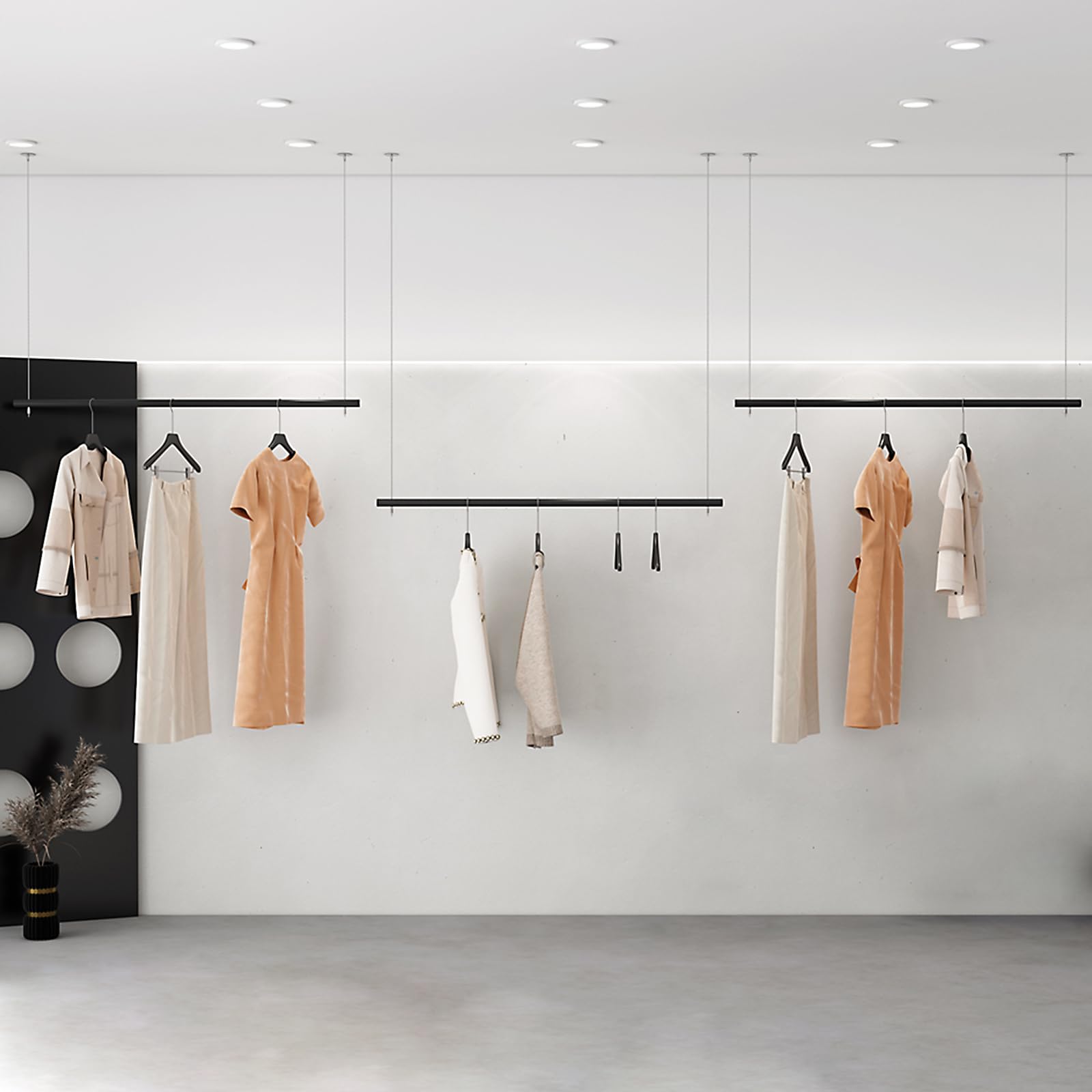 JKJZSALJ Clothes Rail Ceiling Mounted Height Adjustable, Commercial Clothes Rail, Retail Clothing Store Display Rack, Black Shop Window Clothes Hanger,3pcs,100cm